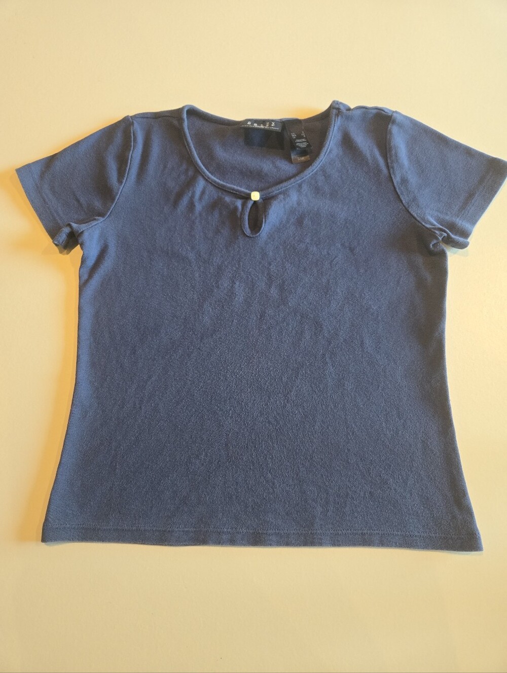 Girls Navy Short Sleeve Tee with Keyhole Accent